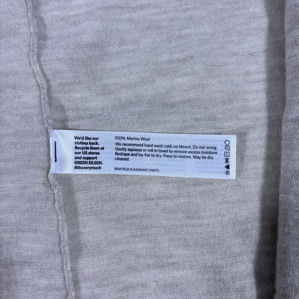 Eileen Fisher 100% Merino Wool Neutral Beige Open-Front Knit Duster Vest 1227
